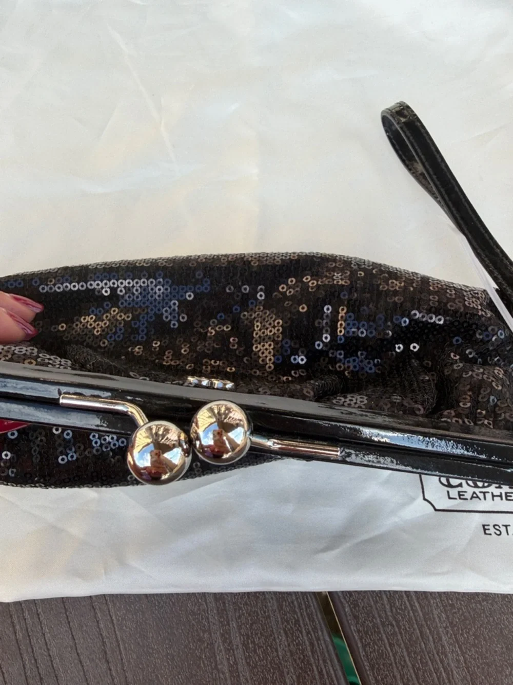 Coach Black Sequin Kiss-Lock Wristlet Clutch - Picture 5 of 14